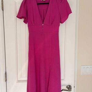 Barbie Pink V Neck Midi Dress with Slit